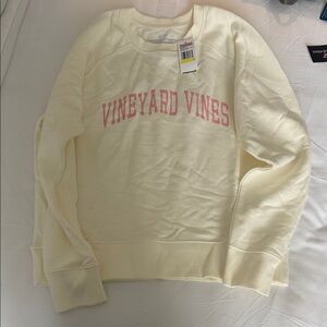 Vineyard Vines Ivory Pullover with Pink Lettering